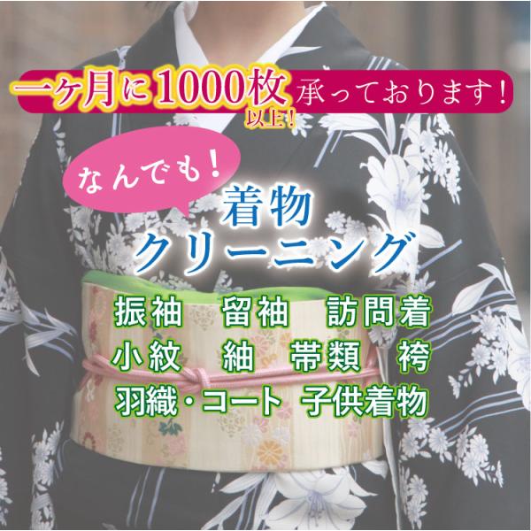 着物を着た後のお手入れにお悩みではありませんか？着物のクリーニング（丸洗い、洗濯）を宅配にて承ります。きものの種類は振袖、訪問着、付け下げ、色無地、小紋、被布、産着、襦袢、帯、袴、羽織など全てクリーニングで落とせない汚れ、カビ、シミは別途お...