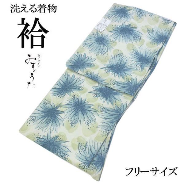 未使用　美品　岡重　木綿着物　更紗　水色 花柄 小紋 着物　洗える着物　サイズL sb15913_1.jpg