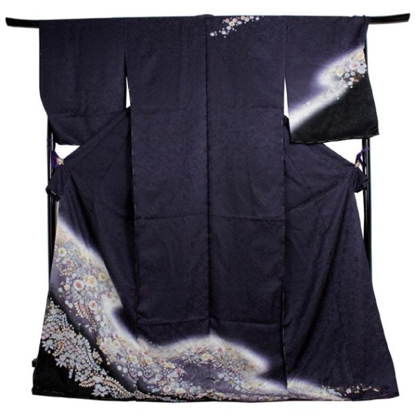 訪問着 正絹 未仕立て 仮絵羽 黒 紫 辻が花訪問着 単品 ガード加工