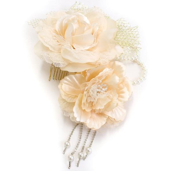 髪飾り シャンパンベージュ 薔薇 パール コーム 成人式 卒業式 結婚式 袴 振袖 和装 和服 着物 浴衣 髪留め コサージュ レディース 京都 きもの京小町 通販 Yahoo ショッピング