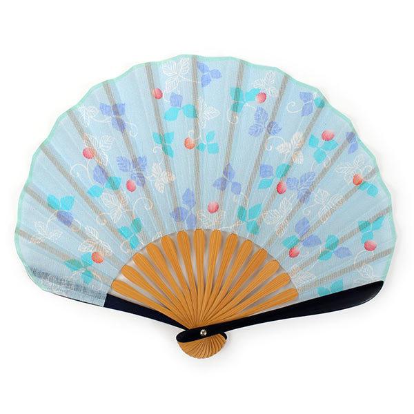 扇子 女性用 単品 水色地 野いちご柄 hana ichimatsu kyoto レディース