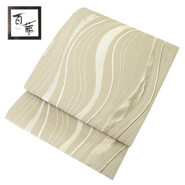 名古屋帯 新品 仕立て上がり 洗える カジュアル 明るいグレー 曲線