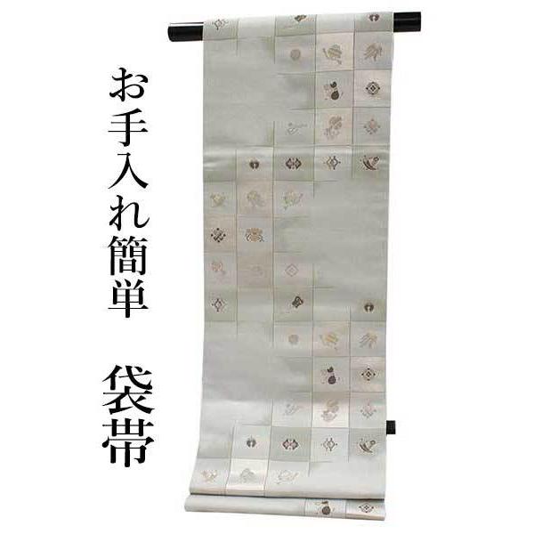 袋帯 礼装 ライトグレー ピンクベージュ 金 市松 宝尽くし 単品 新品 