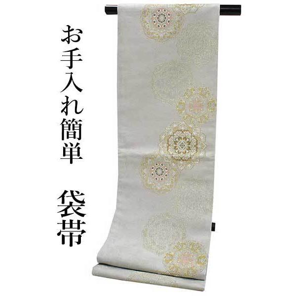 袋帯 礼装 ライトグレー ピンク 緑 華紋 単品 新品 訪問着 フォーマル 