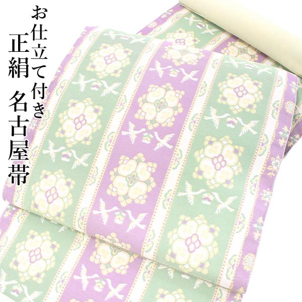 名古屋帯 正絹 新品 未仕立て 仕立てつき 西陣織 反物 白 花 鳥 六通 
