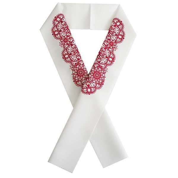 半衿 刺繍 振袖 ホワイト レッド レース ドイリー ラインストーン 半襟