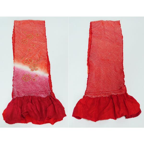 振袖用 　正絹　帯揚げ　総絞り　紅緋色　飾り付き　【中古】　ko3142rym　メール便OR郵便配送（代引不可）