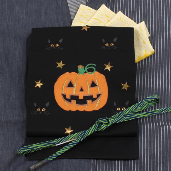 きもの 和 名古屋帯 正絹 黒地 西陣織 ハロウィン ジャックオー