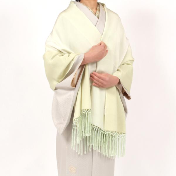 衿秀　正絹　大判ショール　薄緑色 kimono-nagomi_sh2201005