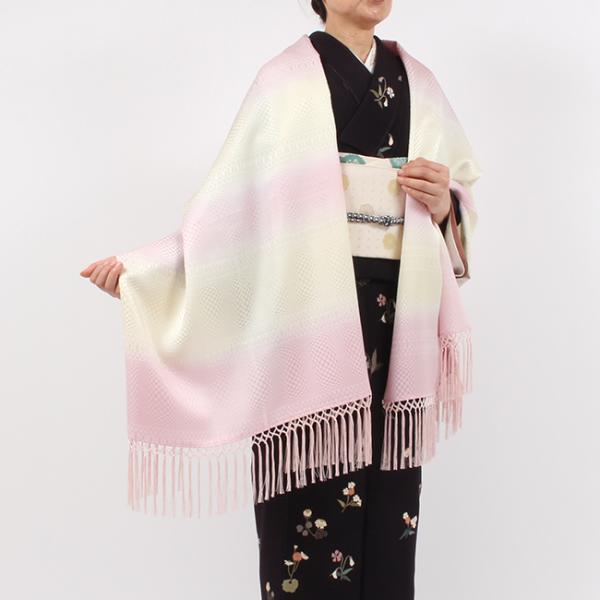 きもの 和 ショール 和装 正絹 無地 大判 幾何学横段地紋 ピンク