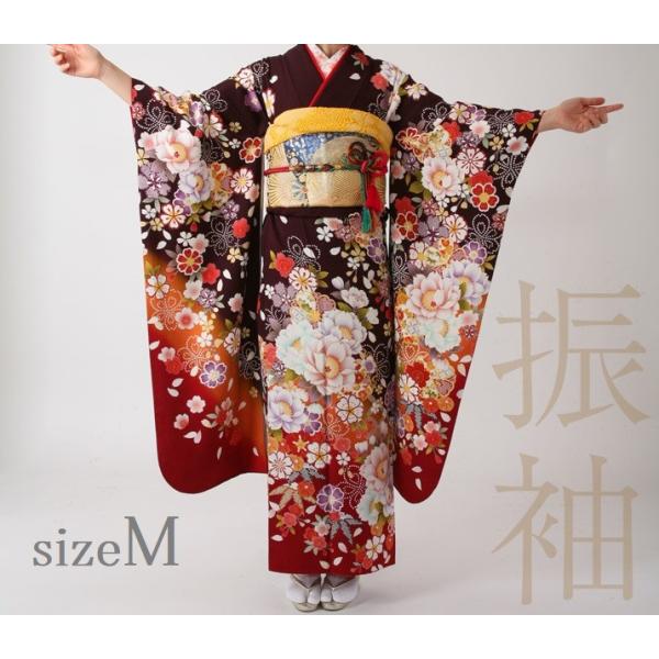 振袖レンタル19点フルセット【Mサイズ/茶/あけぼの】足袋プレゼント 成人式 結婚式 お茶会 結納 振袖 着物レンタル  振袖フルセット 貸衣装