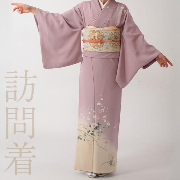 訪問着レンタル18点フルセット【うす紫/裾クリーム/椿】足袋プレゼント