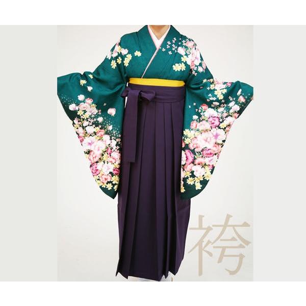 袴レンタル15点フルセット【Sサイズ/グリーンボタン(2尺袖)＆紫無地(袴 