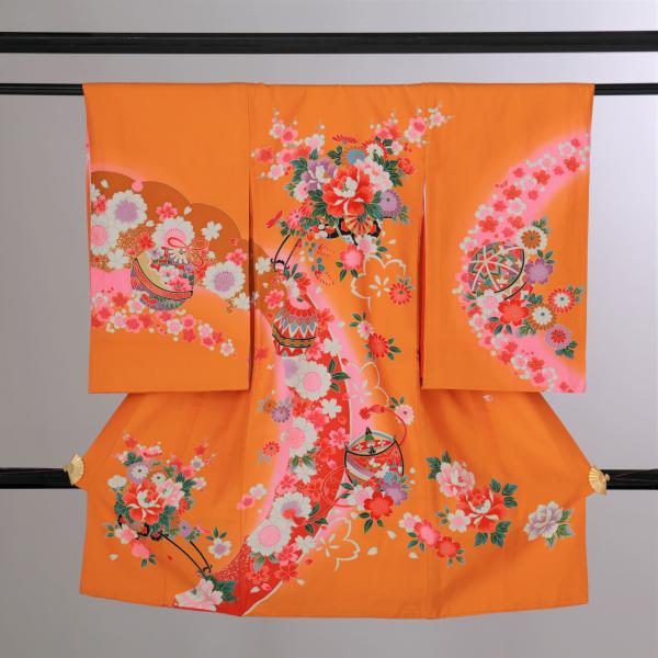女児産着レンタル【オレンジ/花 鞠】お宮参り 初着 祝着 フルセット 着物 赤ちゃん 女の子 ベビー 記念撮影【ご確認】※原則ご希望利用日から10日以上前の予約でご用意しております。ご利用日が直近の場合、お届けが難しい可能性がございます。※...