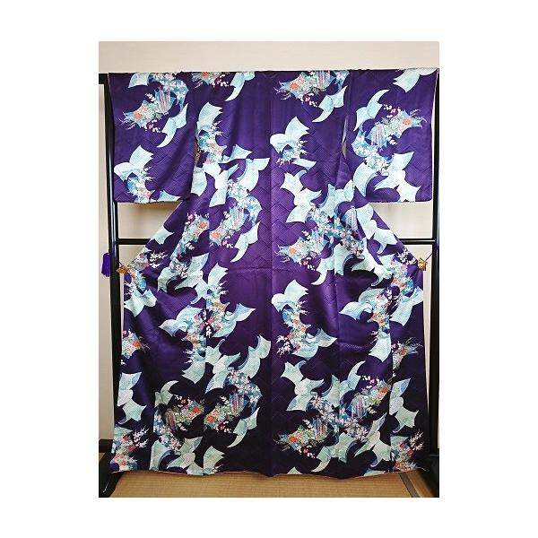 中古着物 袷 正絹 紺色 花柄 書物柄 小紋 身丈約１６１ｃｍ Buyee Buyee Japanese Proxy Service Buy From Japan Bot Online