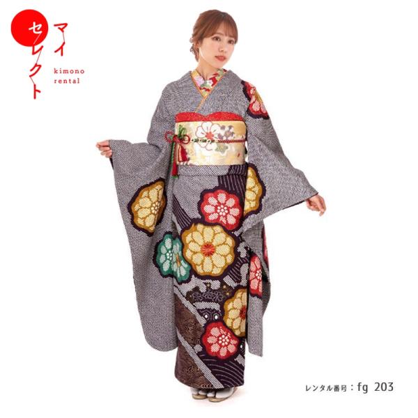 FN12074b 着物 振袖 正絹 絞り 161〜171cm kimono-rental_fg-203b