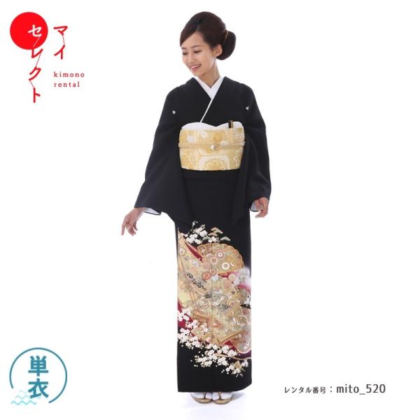 夏用 単衣 大きサイズ 幅広 留袖レンタル 桂由美 重ね絵巻 黒 mito-520J 高級 正絹 人気 結婚式