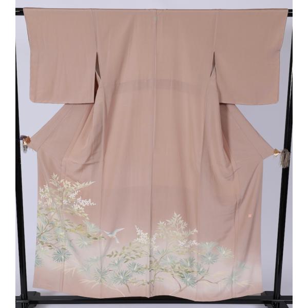 色留袖 本加賀友禅 新品未使用品 縫い紋五三の桐 薄茶 緑 松 花 鳥  