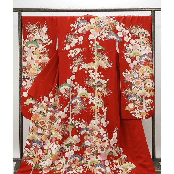 半額 50％OFF SALE 振袖 正絹 扇四季花模様 身丈170.5cm 裄丈70cm 振袖 美品 リサイクル 着物 e0877