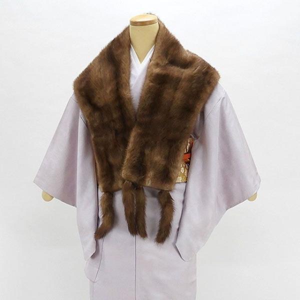 ショール ミンク 毛皮 ストール リアルファー ショール しっぽ付き ブラウン 着物にも洋服にも リサイクル u0037