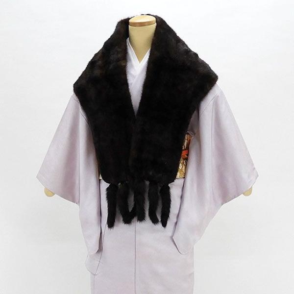 ショール ミンク 毛皮 ストール リアルファー ショール しっぽ付き ダークブラウン 着物にも洋服にも リサイクル u0040