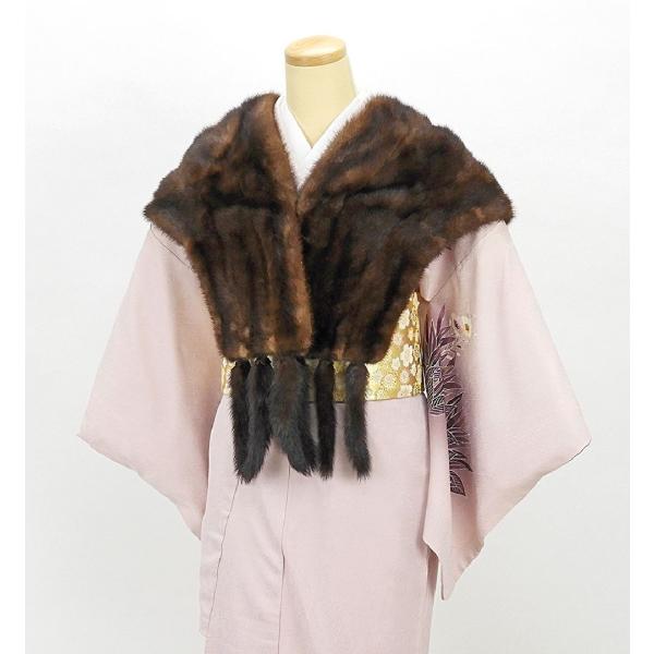 ショール ミンク 毛皮 ストール リアルファー ショール  しっぽ付き ブラウン 着物にも洋服にも  リサイクル u0061