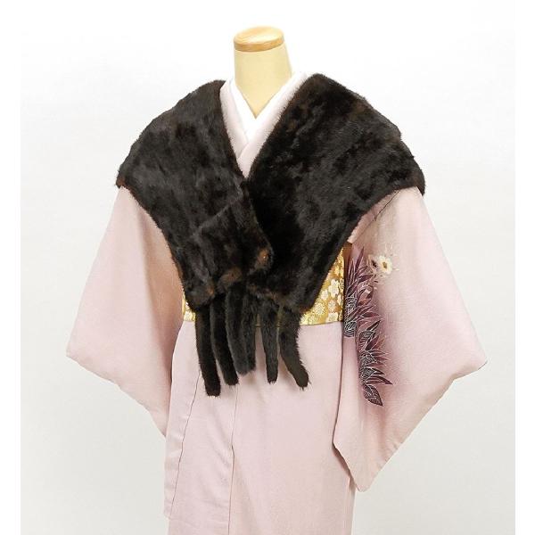 ショール ミンク 毛皮 ストール リアルファー ショール しっぽ付き ダークブラウン 着物にも洋服にも 良品 リサイクル u0064
