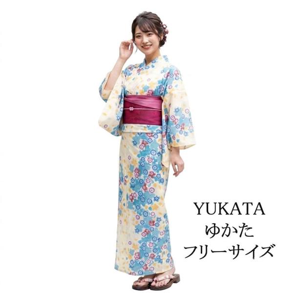 浴衣 レディース 単品 綿浴衣 桜 プレタ浴衣 ゆかた 綿 女性 大人 フリーサイズ x0479