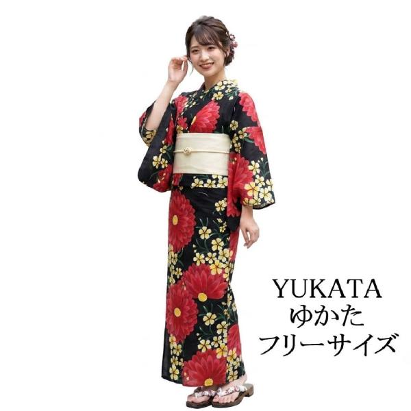 浴衣 レディース 単品 綿浴衣 菊 撫子 プレタ浴衣 ゆかた 綿 女性 大人 フリーサイズ x0508