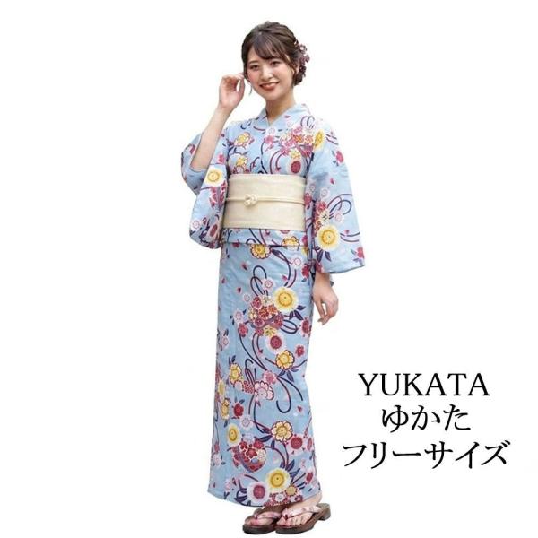 浴衣 レディース 単品 綿浴衣 桜 手毬 プレタ浴衣 ゆかた 綿 女性 大人 フリーサイズ x0511