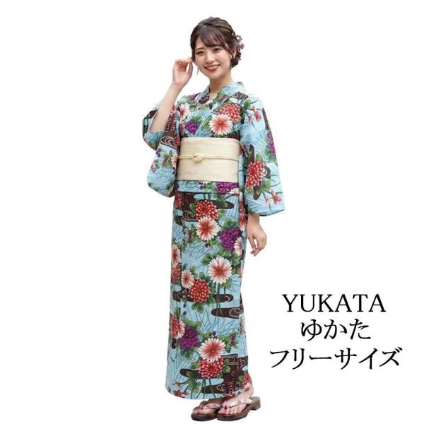 浴衣 レディース 単品 綿浴衣 菊 萩 幾何 プレタ浴衣 ゆかた 綿 女性 大人 フリーサイズ x0524