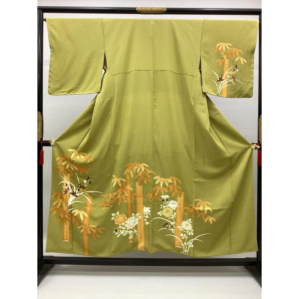 着物 訪問着 中古 志ま亀謹製 抜一ッ紋入(撫子) 小さめサイズ 竹柄 黄