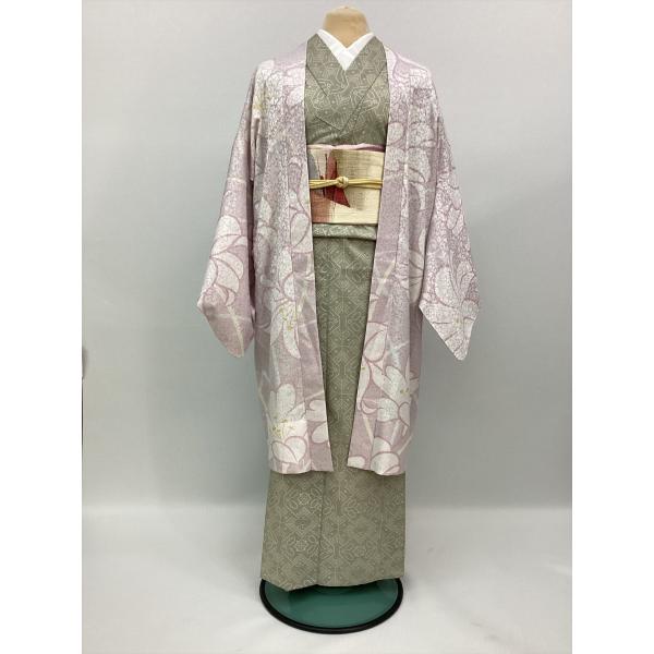 薄羽織 羽織 良品 裄69cm 百合 ピンク 正絹 レディース 着物 和服