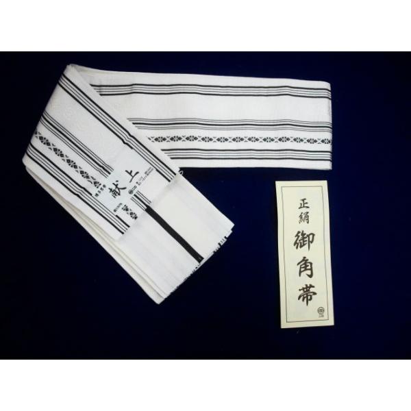 本場筑前博多帯　0128　<森博多織＞　男帯　博多献上柄　白/黒　レターパック発送