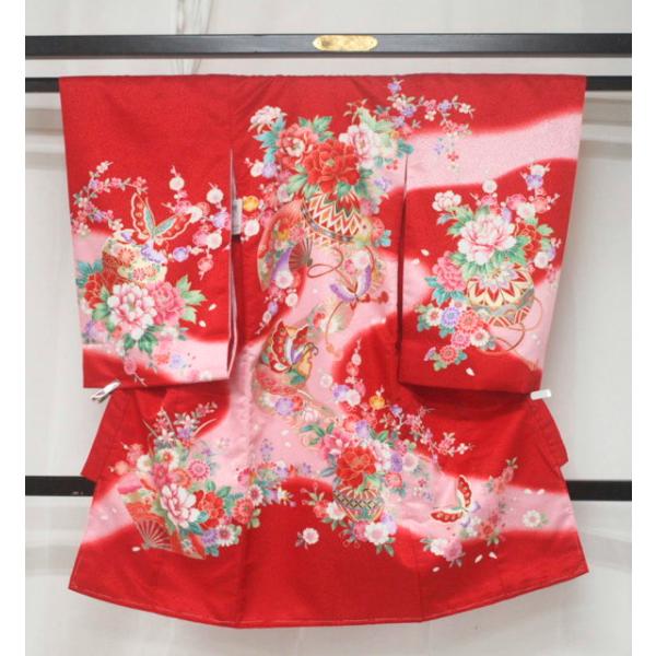 新品 0020 セール！お宮参り祝い着 女の子用熨斗目 赤系 花・手毬柄