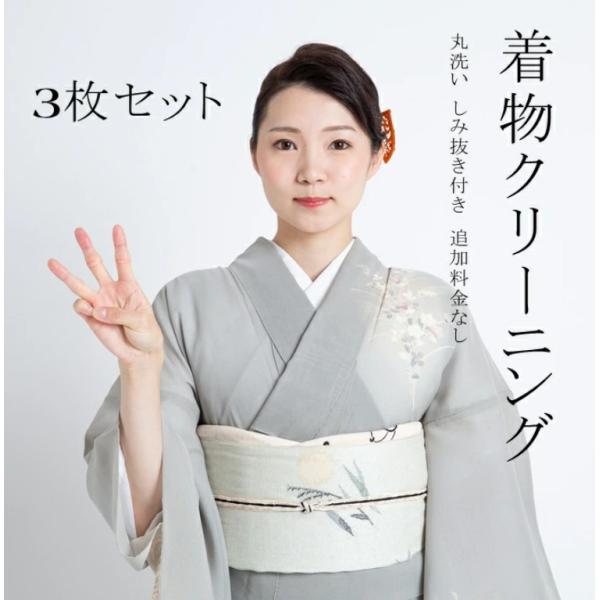 着物や帯の合計3枚　着物クリーニング加工したします。着物 クリーニング 【3枚】 セット金額 丸洗い しみ抜き プレス付 追加料金なし たとう紙納品 着物クリーニング きもの クリーニング注文いただきましたら着物の送り方のメールをお送りいた...