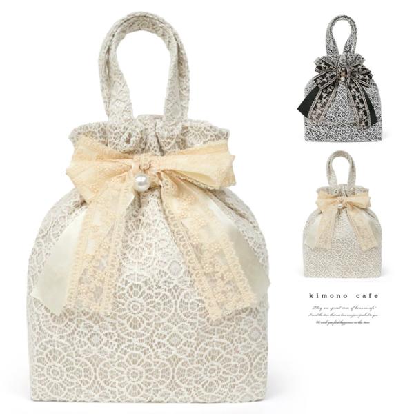 袴巾着 レース 花柄 ベージュ ブラック 袴用バッグ 卒業式 小学生袴 二尺袖 レトロ ガーリー素材表地(レース部分)：綿50％、ナイロン50％表地：ポリエステル100％裏地：綿100％サイズ（約）高さ(持ち手含まない)25cm、巾20cm...