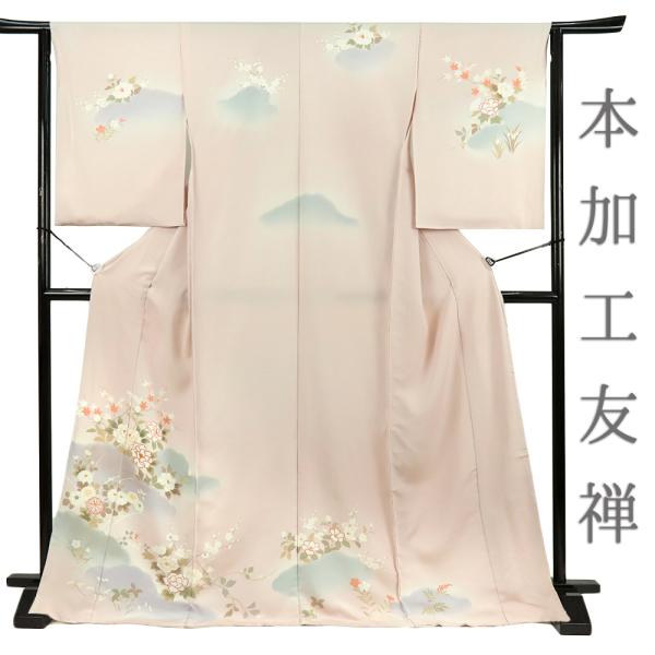 D724 訪問着　手描き花模様　正絹　着物　単衣　未使用極美品 kimonochidori_2-0240