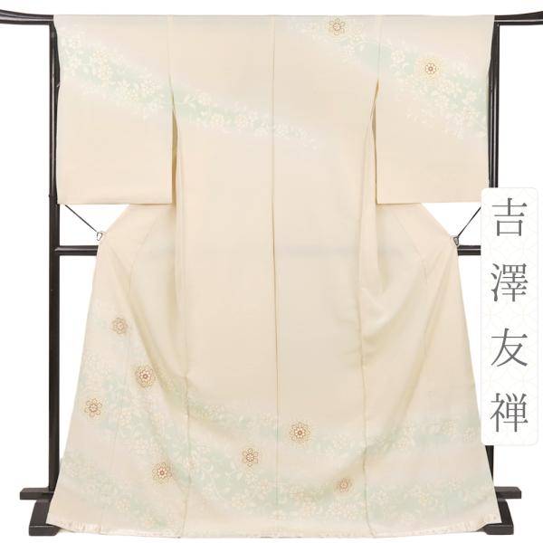 訪問着 七五三 正絹 クリーム色 薄黄色 華文 花唐草 古典 未