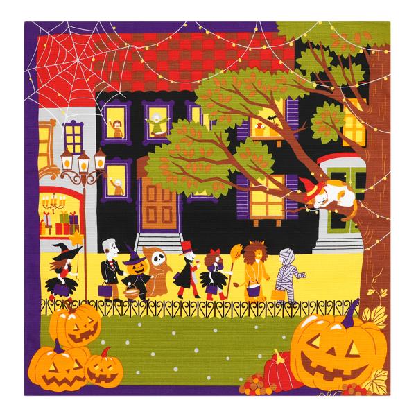 風呂敷 日本製 50cm幅 中巾 三毛猫みけの夢日記 みけのハロウィン 11月 ハロウィン ハロウィーン かぼちゃ カボチャ ゾンビ お化け ミイラ ドラキュラ クモの巣 三毛猫 みけねこ ネコ ねこ 猫 綿100％ 粋 モダン 北欧 テー...