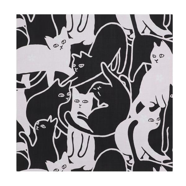 風呂敷 日本製 50cm幅 中巾 リバーシブル DOTCHDOTCH どっちどっち キャットパズル 黒 白 オフホワイト ピンク 紫 桜 さくら サクラ 花 猫 ねこ ネコ 動物 和 綿100％ 粋 モダン 北欧 テーブルクロス インテリア...