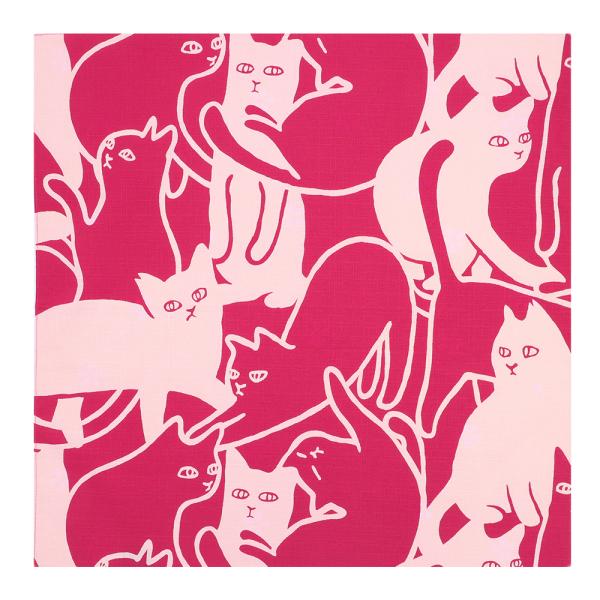 風呂敷 日本製 50cm幅 中巾 リバーシブル DOTCHDOTCH どっちどっち キャットパズル ピンク 黄色 茶色 金茶 桜 さくら サクラ 花 猫 ねこ ネコ 動物 和 綿100％ 粋 モダン 北欧 テーブルクロス インテリア スカー...