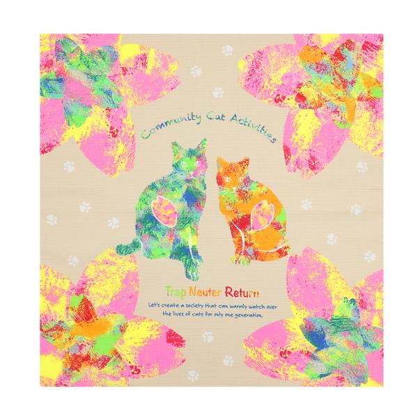 風呂敷 日本製 50cm幅 中巾 花 桜 さくら サクラ ベージュ 生成り オフホワイト 猫 ねこ ネコ さくらねこ LaLaLu ララル 動物 和 綿100％ 粋 モダン 北欧 テーブルクロス インテリア スカーフ リメイク タペストリー...