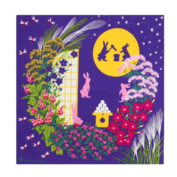 風呂敷 日本製 50cm幅 中巾 お月見 うさぎ 兎 ウサギ 月 ススキ すすき 月にうさぎ お餅 餅つき とんぼ トンボ 桔梗 キキョウ 彼岸花 ヒガンバナ 紫 秋 七草 浅山美里 ASAYAMAMISATO 和 綿100％ 粋 モダン ...