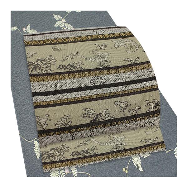 全通 袋帯 正絹 未仕立て 大光 遊織 絽 西陣織 紀横段 鯉 波 雪輪  