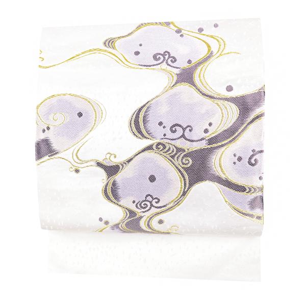 山口美術織物 九寸名古屋帯 唐織 琳派切金流水文 流水 波 白 渋紫 金糸