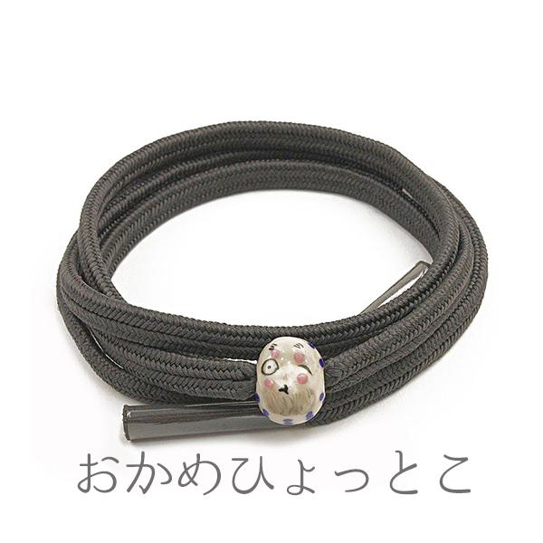 帯締め 冠組 墨色 灰色 グレー おかめ ひょっとこ モチーフ 正絹