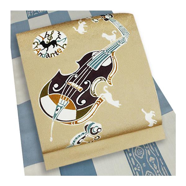 冬バーゲン 紅型染 和染紅型 栗山紅型 名古屋帯 栗山吉三郎 ベージュ No 1105 かわいい カジュアル お洒落着 未仕立て 新品 浜ちりめん 九寸 正絹 楽器 コントラバス 猫 名古屋帯 Jeuneschirurgiens Com