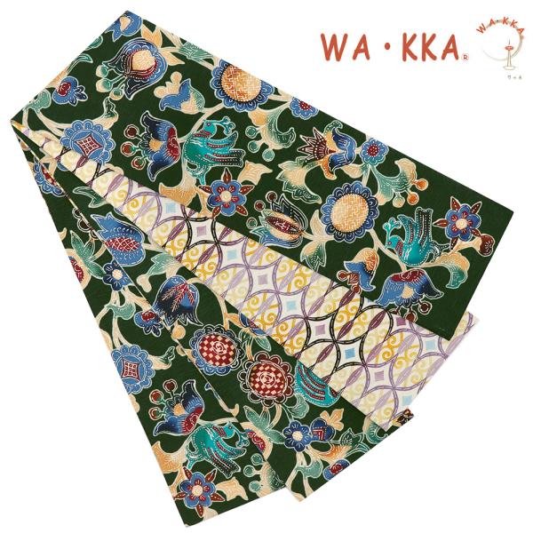 WAKKA リバーシブル半幅帯 音符柄 兎柄 ⑤⓪②WAKKA ワッカ うさぎ 音符 リバーシブル 半幅帯 正絹 未使用