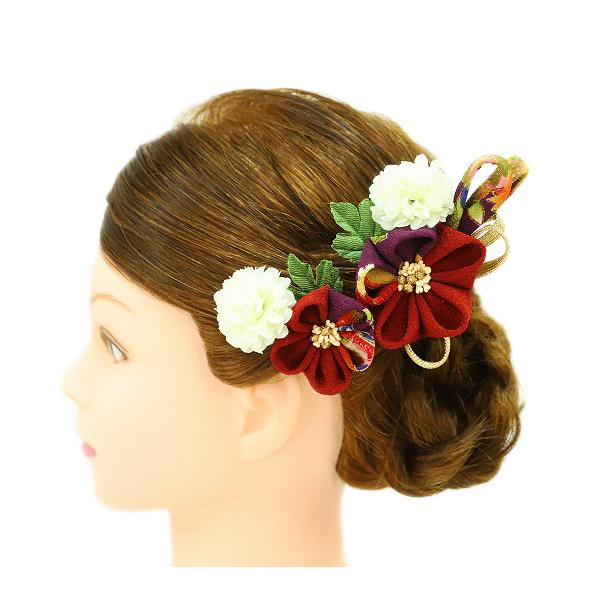 髪飾り 成人式 花 振袖 前撮り 袴 2点セット 赤 紫 ちりめん つまみ細工 髪型 組紐 即納 ヘアアレンジ ドライフラワー 和柄 簪 ヘアスタイル 和 かんざし No 9 2975